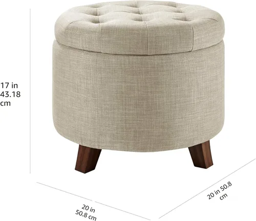 Miniatura 3 de Amazon Basics Reposapiés otomano redondo tapizado copetudo, arpillera beige, 20 pulgadas de ancho x 20 pulgadas de profundidad x 17 pulgadas de alto