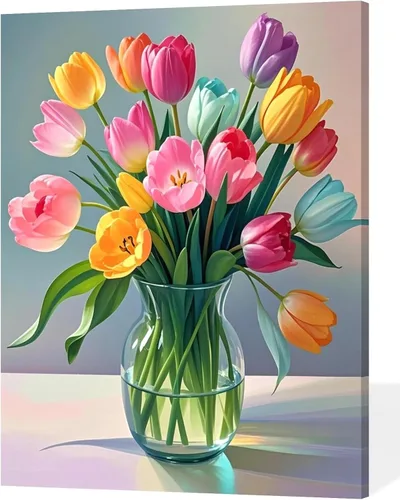 Miniatura 11 de ACANDYL Kit de pintura de flores por números para adultos principiantes pintura por números para adultos, lienzo de clavel, pintura por números