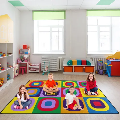 Miniatura 6 de Alfombra para niños, alfombras para el aula, alfombra de juegos – Alfombra infantil de 5 x 7 pies con parte trasera de goma, alfombra colorida