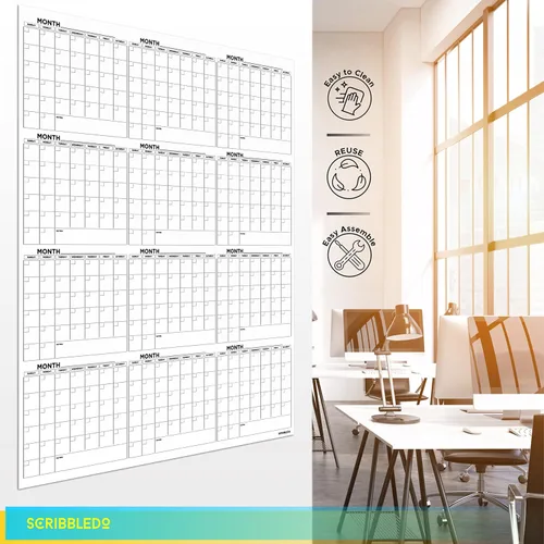 Miniatura 9 de Calendario grande de pizarra blanca de 36 x 48 pulgadas, calendario de borrado en seco para pared, calendario de pared grande de borrado en seco
