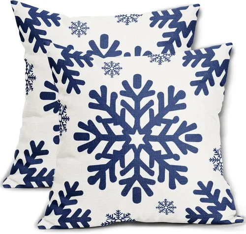Miniatura 27 de Fundas de almohada decorativas de Navidad negras 40x40 cm con copos de nieve blancos de Navidad, juego de 2, temática rústica de invierno