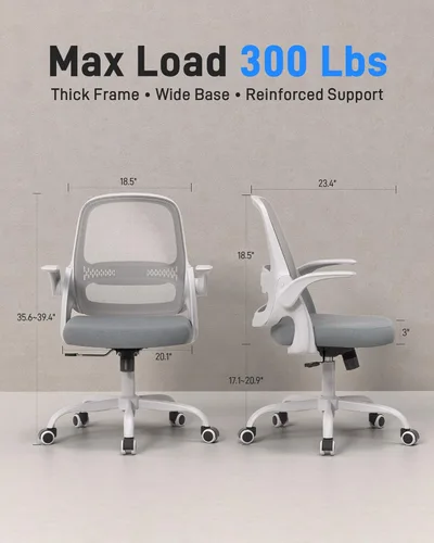 Miniatura 2 de Silla de oficina ergonómica de malla para oficina en casa, brazos abatibles, respaldo de malla transpirable y cojín de asiento grueso, silla de Gris