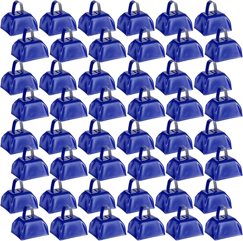 Miniatura 10 de 48 piezas de cencerros de metal con asas, grandes fabricantes de ruido, pequeños instrumentos de percusión de mano, cencerros para eventos de Púrpura