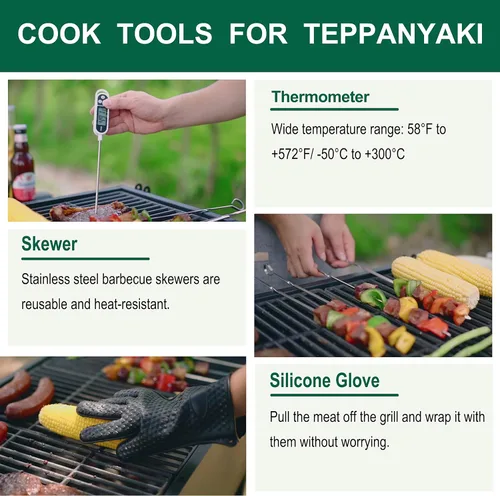 Miniatura 4 de Grilljoy Juego de accesorios para parrilla de 46 piezas con mango de plástico robusto, kit de herramientas para parrilla todo en uno para parrillas