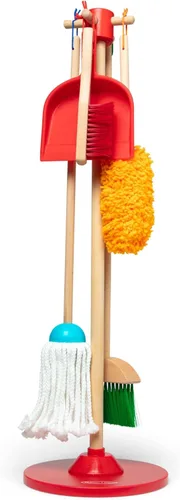 Melissa & Doug Juego de limpieza de polvo con escoba y mopa de 6 piezas para jugar a fingir, juguete para niños pequeños, juego de limpieza para el