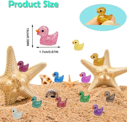 Miniatura 2 de 120 piezas de mini patos de resina con purpurina en miniatura, pequeños patos para bricolaje, jardín, acuario, casa de muñecas, adorno