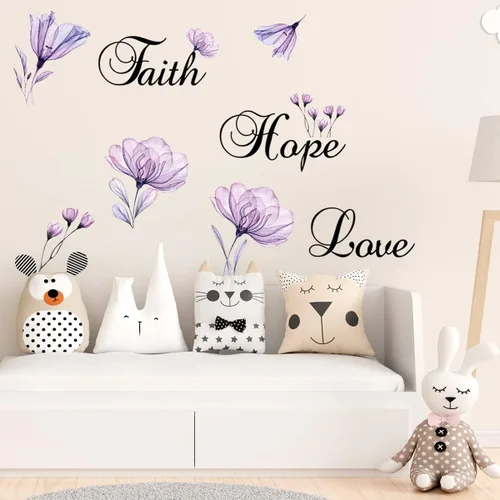 Miniatura 2 de Lchen Faith Hope Love - Adhesivo decorativo para pared, diseño de flores de lirio morado, decoración de fondo para el hogar, adhesivo de arte