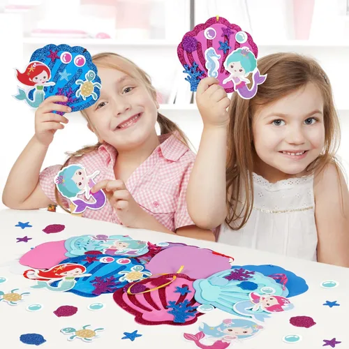 Miniatura 4 de Fennoral Paquete de 8 Manualidades de Sirena para Niños, Crea tu Propia Concha de Sirena con Adhesivos de Espuma, Artes y Manualidades DIY