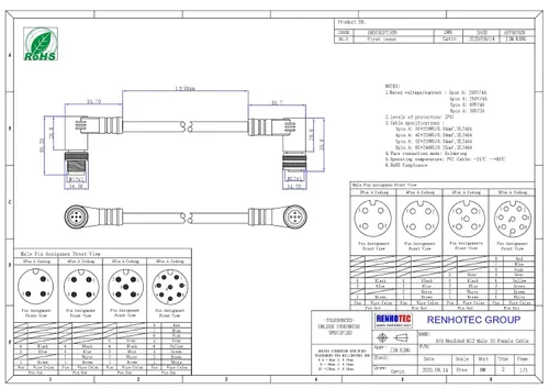 Miniatura 2 de Elecbee M12 Conector de ángulo recto macho a hembra A-Coding 1M AWG22 hembra a macho Cable M12 (5 pines)