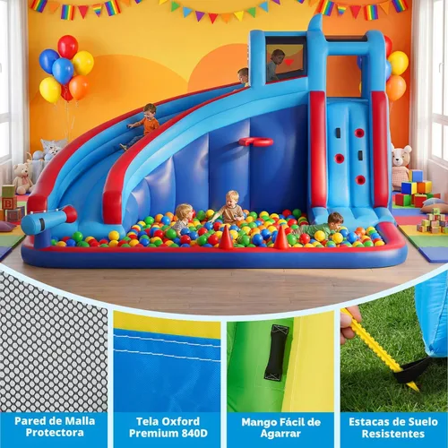 Miniatura 8 de Tobogán acuático inflable para patio trasero de niños con soplador de 450 W, castillo de salto con tobogán de agua, parque acuático para actividades