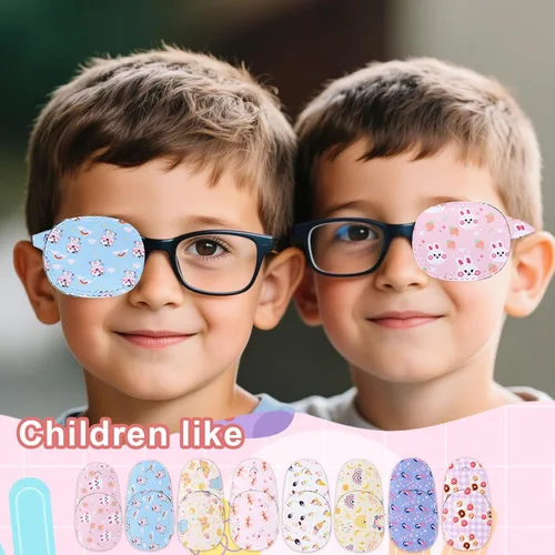 Miniatura 5 de Penitue 8 parches para ojos izquierdos para niños, fundas reutilizables para gafas, impresiones divertidas de dibujos animados, protector de ojos