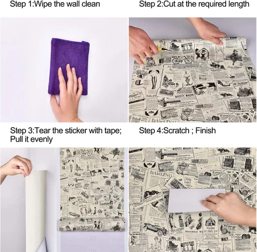 Miniatura 7 de WENMER Papel de contacto de periódico – 17.71' x 236' papel tapiz vintage despegable y adhesivo autoadhesivo removible rollo de papel tapiz