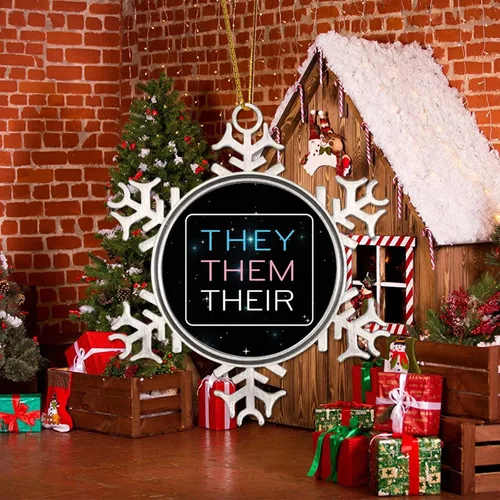 Miniatura 5 de They Them Their - Adornos de árbol de Navidad para lesbianas LGBTQ Progress Rainbow Pride Gay Lesbian Novedad de metal copo de nieve adornos