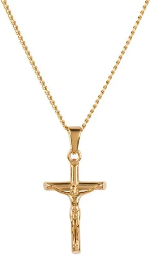 Collar de cruz de crucifijo chapado en oro de 18 quilates, acero inoxidable 316L, cadena de 0.118 in con colgante de cruz., Oro, No es una piedra