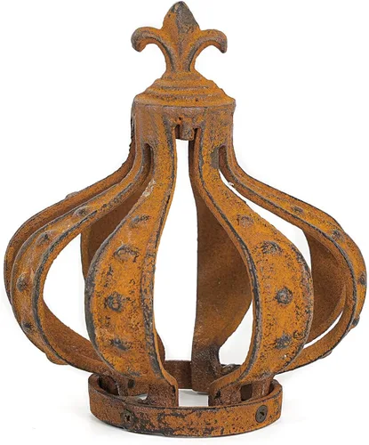Miniatura 8 de Sungmor Escultura de corona de hierro fundido, marrón antiguo con acento rústico, cubierta de vela creativa, centro de mesa, estatua de corona