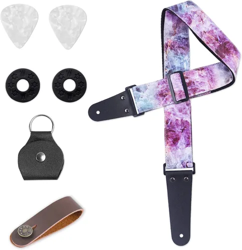 Miniatura 15 de LIZIMANDU Correa ajustable para guitarra incluye 2 cierres de correa y 4 púas a juego. Correa de hombro para guitarra con extremos de cuero, ideal