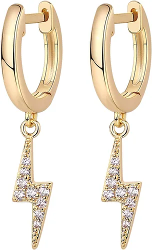 Miniatura 3 de PAVOI Aretes colgantes de plata de ley S925 chapados en oro de 14 quilates para mujer, diseño de estrella, cerradura, mariposa, luna, relámpago