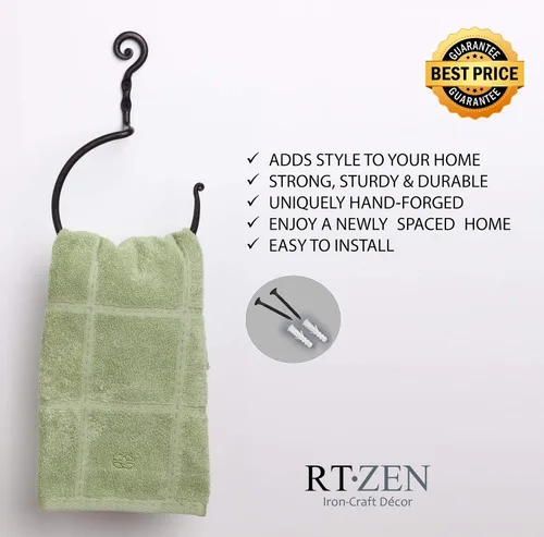 Miniatura 7 de RTZEN Toallero negro mate – Anillo de toalla de hierro forjado en espiral para baño – Soporte decorativo para toalla de mano para cocina