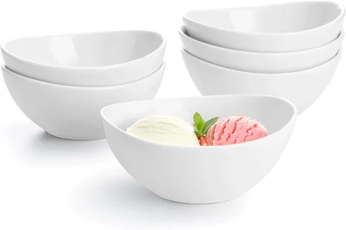 Sweese Cuencos pequeños de porcelana blanca de 10 onzas, juego de 6 cuencos de postre, helado, aperitivos y yogur, cuencos de cerámica para servir