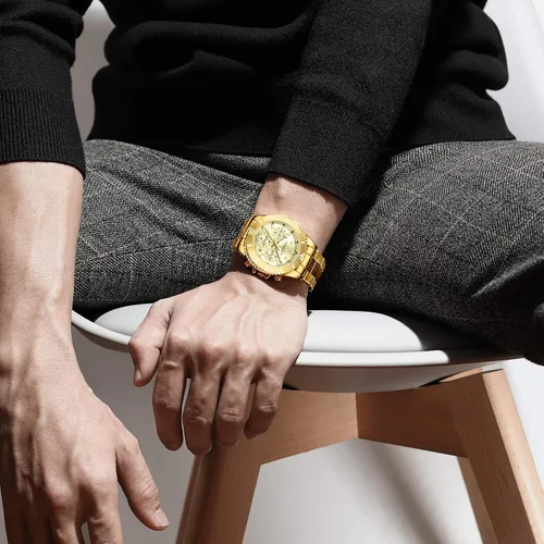 Miniatura 2 de Relojes para hombre cronógrafo acero inoxidable impermeable fecha analógica de cuarzo de negocios relojes de pulsera