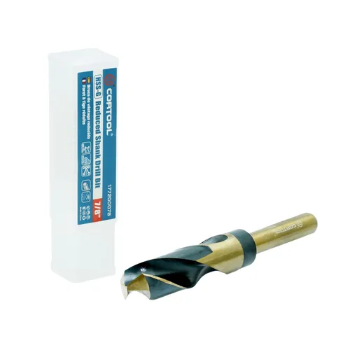 Miniatura 8 de Broca de 13/16 pulgadas Acero de alta velocidad de vástago reducido Broca 13/16 para metal y acero Brocas HSS M2 negro y dorado con vástago