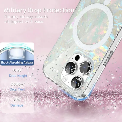 Miniatura 6 de Funda MagSafe para iPhone 15 Pro para mujeres y niñas, funda magnética iridiscente con purpurina iridiscente de ópalo perlado