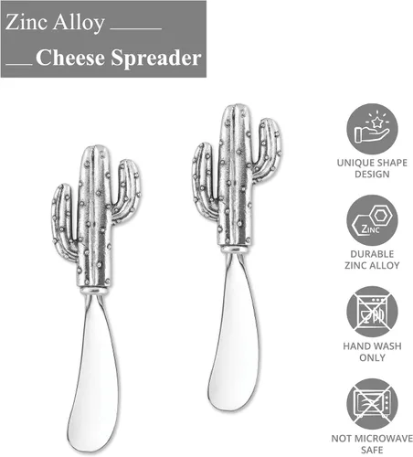 Miniatura 2 de UP UPware - Juego de esparcidores de queso de cactus, untadores de mantequilla de aleación de zinc con asas decorativas para queso, crema y salsas