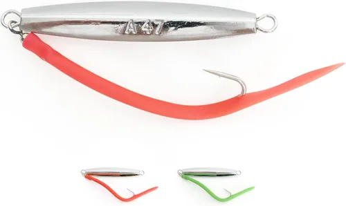 BLUEWING Diamond Jigs - Señuelo de pesca para agua salada, 1 oz, 2 onzas, 3 onzas, 4 onzas, 1 pieza con cola de tubo dividido y gancho de acero Rojo
