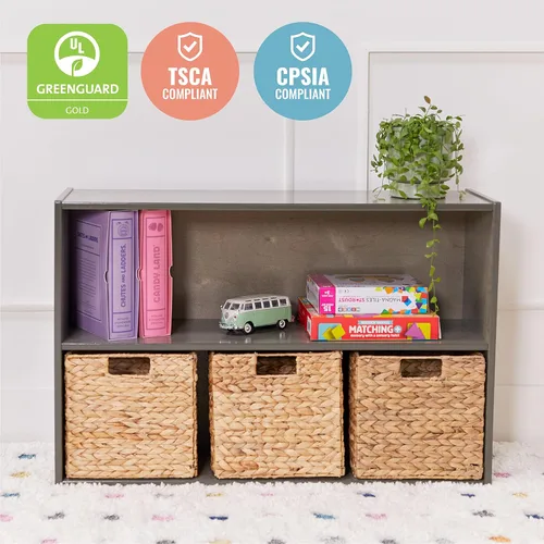 Miniatura 5 de ECR4Kids Streamline - Armario de almacenamiento de 2 estantes de una cara, 24 pulgadas, muebles de aula, gris lavado