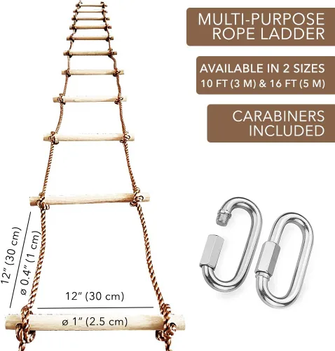 Miniatura 3 de ISOP Escalera de cuerda para niños y adultos de 10 pies (9.8 ft) – Escalera para casa del árbol para niños – Equipo de escalada – Escaleras