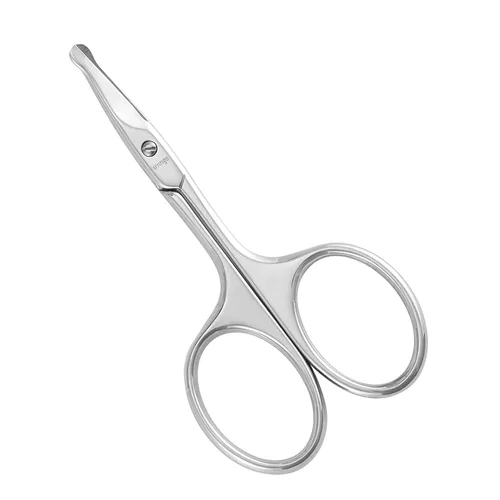 LIVINGO Tijeras de pelo nasal curvadas y redondeadas de 3.75", de acero inoxidable premium con seguridad, hojas pequeñas para manicura, cutícula,