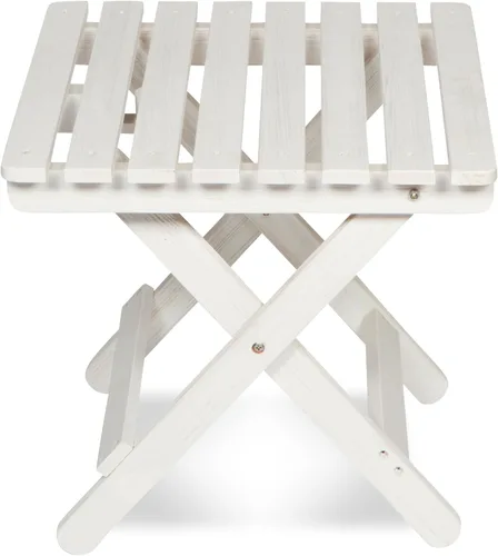 Miniatura 3 de Shine Company Mesa auxiliar cuadrada de madera maciza plegable, mesa de patio pequeña Adirondack al aire libre, color blanco cáscara de huevo Blanco