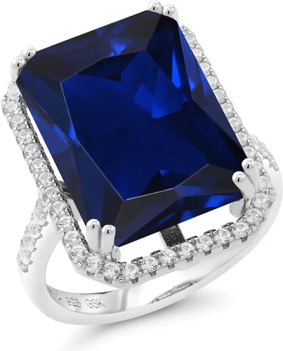 Miniatura 3 de Gem Stone King Anillo de compromiso de plata de ley 925 con piedra natal Corte esmeralda 0.709 x 0.512 in Anillo de compromiso de aniversario