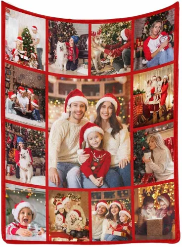 Miniatura 28 de Manta de Fotos Personalizada para Amigos BFF Navidad, Manta de Cama Personalizada con Collage de 9 Fotos para Mamá Papá Fotos Familiares Multi 02