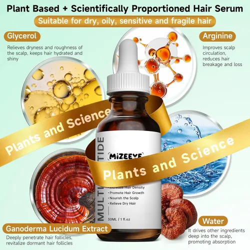 Miniatura 2 de Suero para el crecimiento del cabello para adelgazamiento y encrespamiento, 1.0 fl oz de suero multipéptido vegano y natural para el crecimiento