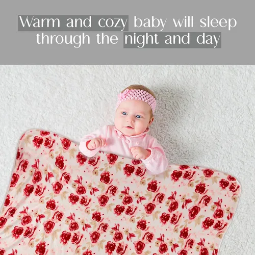 Miniatura 8 de Baby Gear Manta suave de bebé para niña, manta de felpa recién nacida para bebé 30x40 con estampado de flores