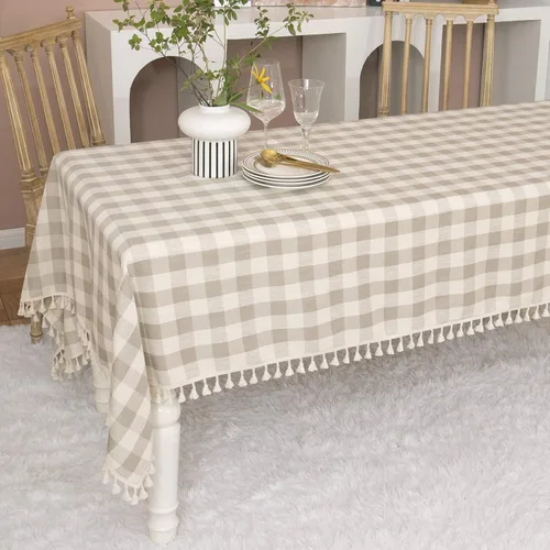 Miniatura 6 de Midsummer Breeze - Mantel de estilo rústico a cuadros, mantel rectangular de lino de algodón, para cocina, comedor, restaurante, casa de campo, Gris