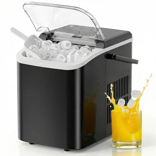 Miniatura 9 de NEWBULIG Encimera para hacer hielo con asa, máquina de hielo portátil, 9 cubos de hielo en 6 minutos, 26 libras en 24 horas, limpieza automática