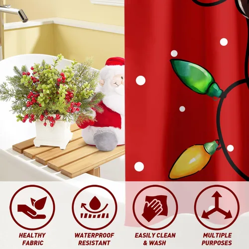 Miniatura 5 de Cortina de Ducha Feliz Navidad 72x72 Pulgadas Cortinas de Ducha de Reno Navideño para Baño con Ganchos Decoración Navideña de Baño Hogar Vacaciones