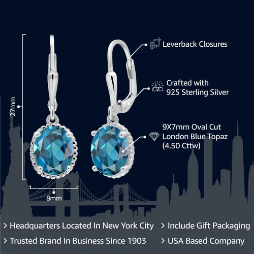 Miniatura 74 de Gem Stone King Aretes colgantes de gota para mujer, plata de ley 925, piedra natal ovalada de 0.354 x 0.276 in, joyería fina, regalos para ella