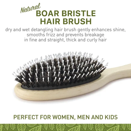Miniatura 2 de Cepillo de cerdas de jabalí natural para mujeres, hombres y niños; cepillo desenredante seco y húmedo mejora suavemente el brillo, suaviza