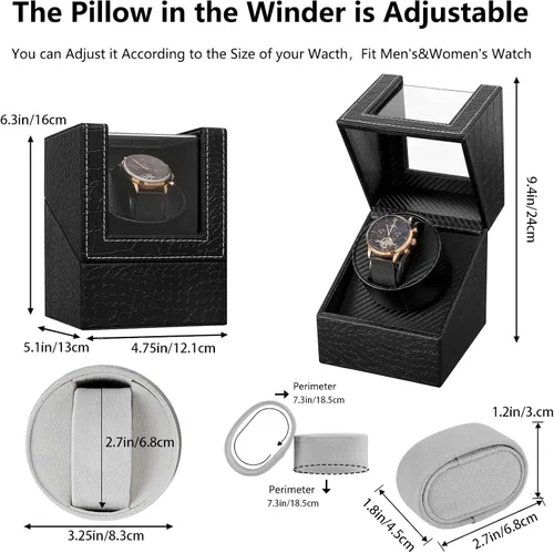 Miniatura 5 de Automatic Single Watch Winder with Quiet Japanese Motor,AC Adapter or Battery Powered,Premium Leather Exterior and Soft Flexible Watch Pillows for