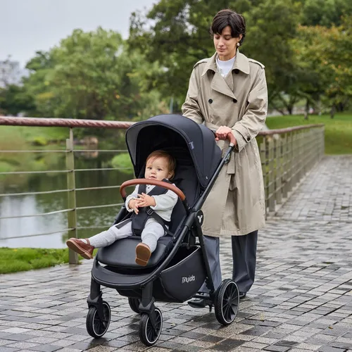 Miniatura 7 de Cochecito Tinyiota para bebés, cochecitos para niños pequeños con gran dosel UPF 50+, cochecito de bebé de lujo con asa de cuero y asiento Negro
