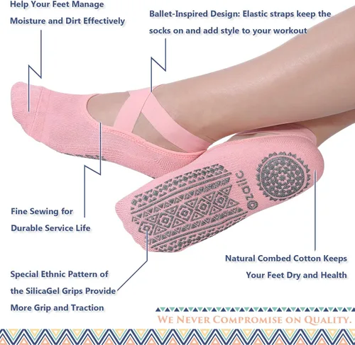 Miniatura 2 de Ozaiic Calcetines de yoga para mujer antideslizantes y con correas ideal para pilates Pure Barre ballet danza entrenamiento descalza
