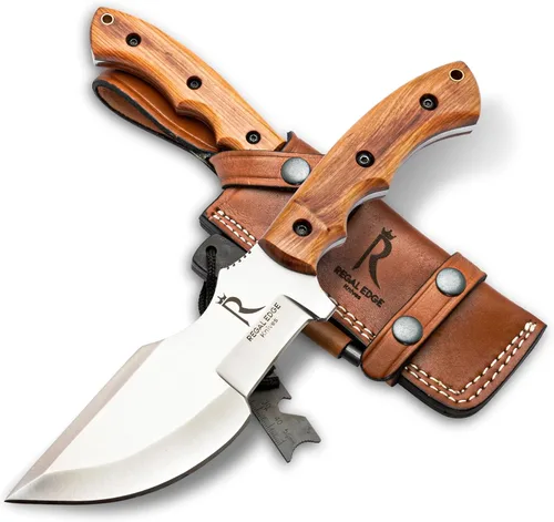 Miniatura 11 de Cuchillo de hoja fija – Cuchillo de caza de 9" recubierto en negro con punta de gota con funda de cuero - Espiga completa de acero al carbono