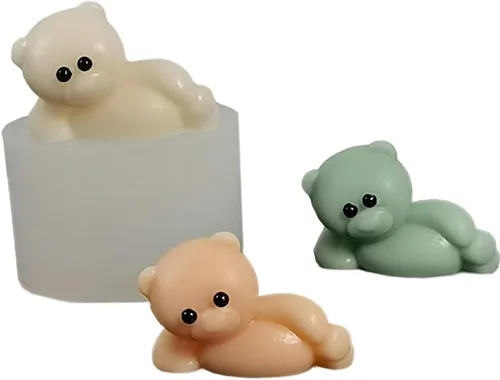 Miniatura 4 de Paquete de 2 moldes de velas de osos de dibujos animados de osos mentirosos, molde de silicona Ainimal para jabón, cera de soja, resina epoxi