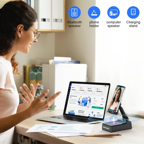 Miniatura 5 de JTEMAN Regalos para hombres y mujeres, soporte ajustable para teléfono celular con altavoz Bluetooth y función de carga, genial idea de regalo
