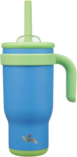 Miniatura 18 de Konokyo Vaso de 14 onzas con asa lateral, botella de agua aislada con popote y tapa 2 en 1, taza de acero inoxidable, taza de café de viaje