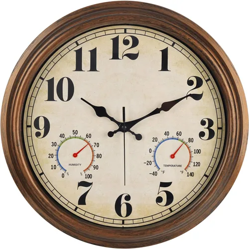 Miniatura 13 de 45MinST Reloj de pared grande vintage de 13 pulgadas rojo-marrón, de cuarzo, funciona con batería, movimiento silencioso y preciso sin tictac con 13