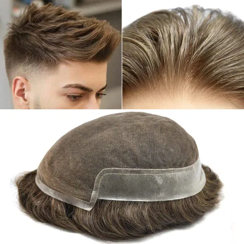 Miniatura 58 de Tupé para hombre, cabello humano real, suave encaje suizo frontal, tupé para hombres, sistema de cabello, extensiones capilar para hombre